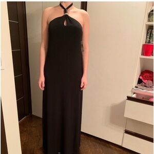 Michael Kors Dress Maxi Women Medium Black Halter Long Sleeveless I